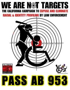 [Attached image is a white background with two drawn figures in black. One is the universal access icon of a stick figure sitting in a wheelchair. The other is a cop holding the neck of the sitting person and about to bring down a baton on their head.]